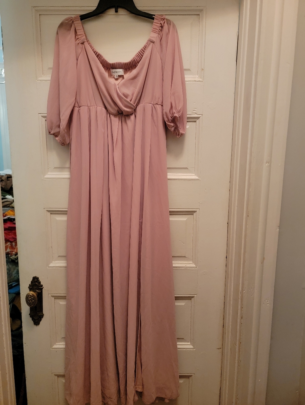 Blush Pink Maxi Dress with Gathered Neckline